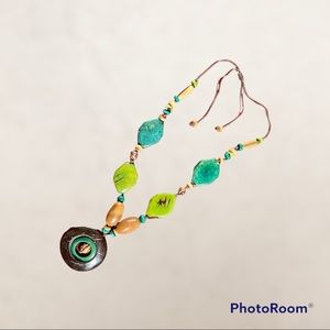 Wood-like Slider Necklace in Turquoise, Green, and Brown